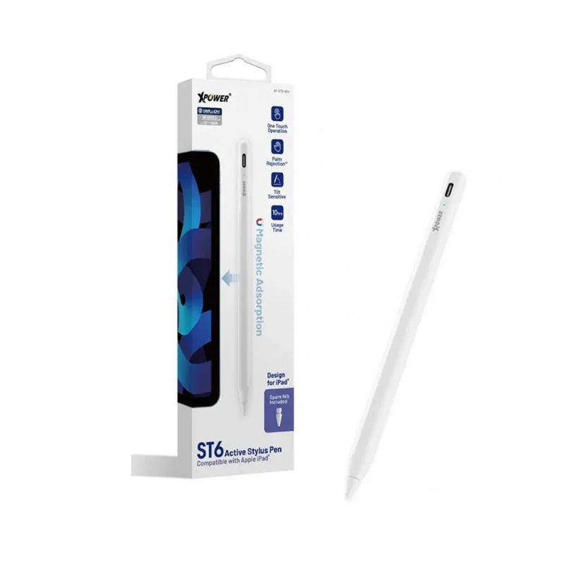 XPower ST6 Magnetic Active Stylus Pencil Compatible With Apple Ipad - White - Tashqila XPower ST6 Magnetic Active Stylus Pencil Compatible With Apple Ipad - White - Tashqila